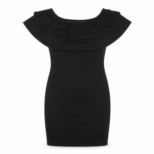 New Look Womens Black Viscose Bodycon Size 10 Off the Shoulder Pullover - Lace Detail Bardot