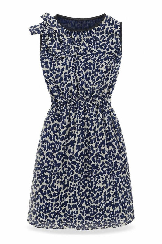 Glamorous Womens Blue Animal Print Polyester Fit & Flare Size 8 Scoop Neck Pullover - Leopard Print