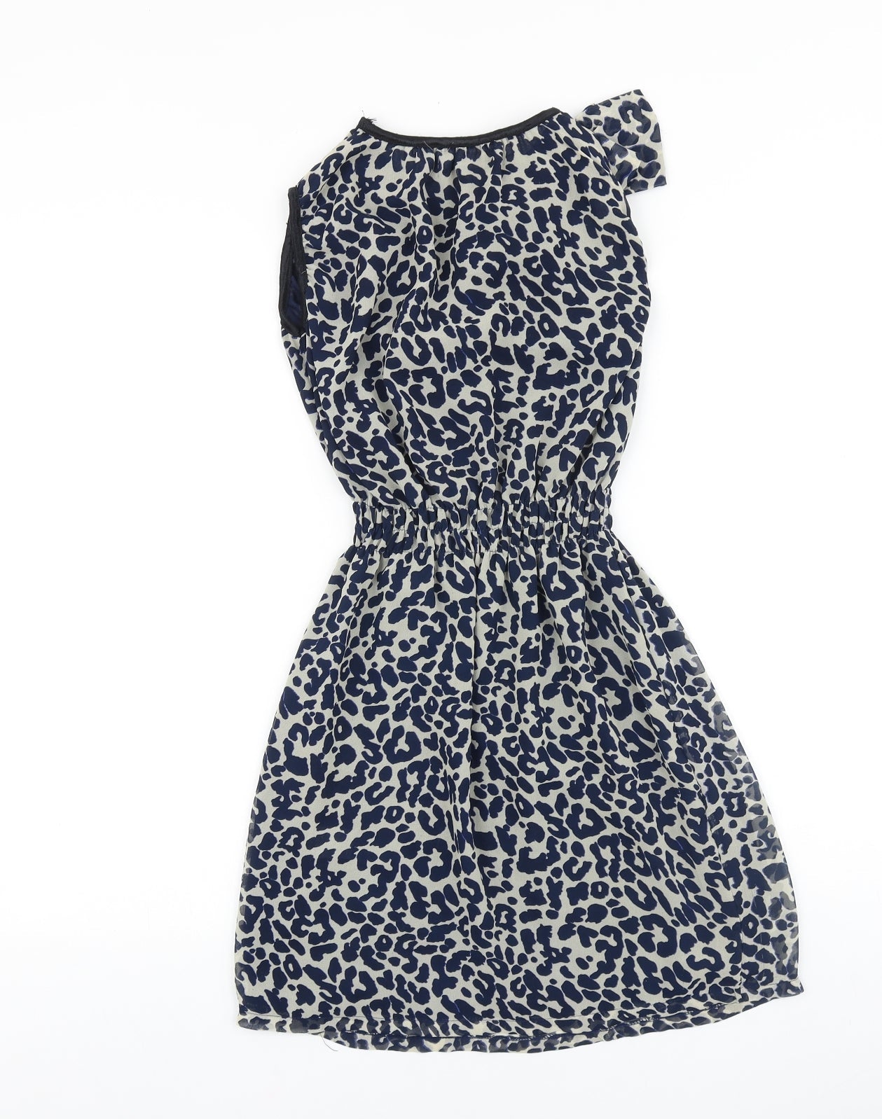 Glamorous Womens Blue Animal Print Polyester Fit & Flare Size 8 Scoop Neck Pullover - Leopard Print