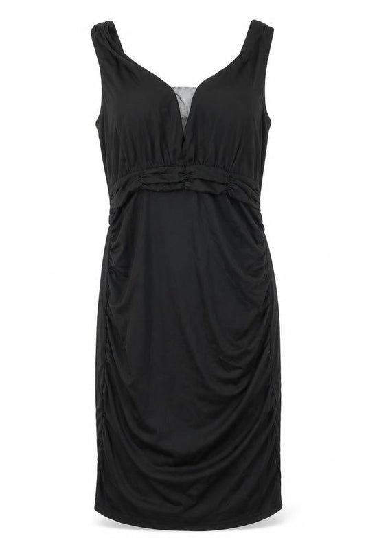 Grace Karin Womens Black Viscose Pencil Dress Size S V-Neck Zip - Pleat Detail