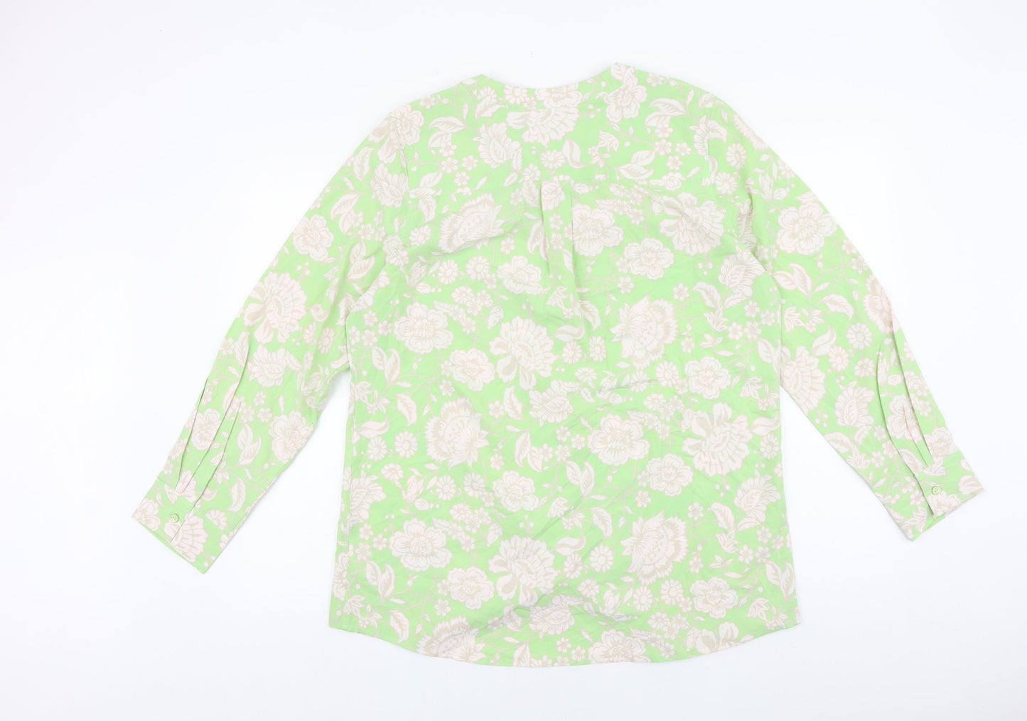 D&Co. Womens Green Floral Polyester Basic Blouse Size L V-Neck