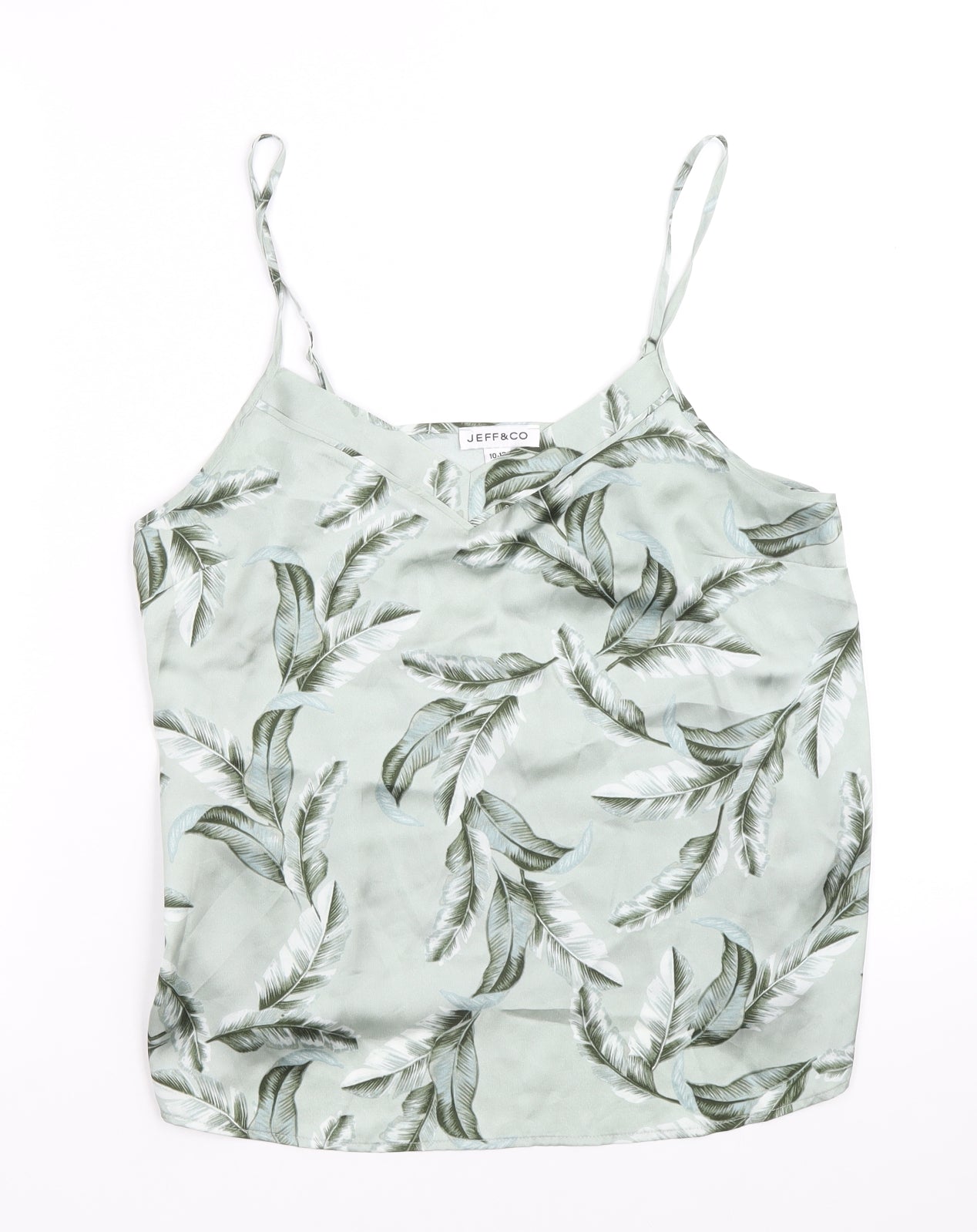 JEFF&CO Womens Green Geometric Polyester Camisole Tank Size 10 V-Neck - Size 10-12, Leaf Print