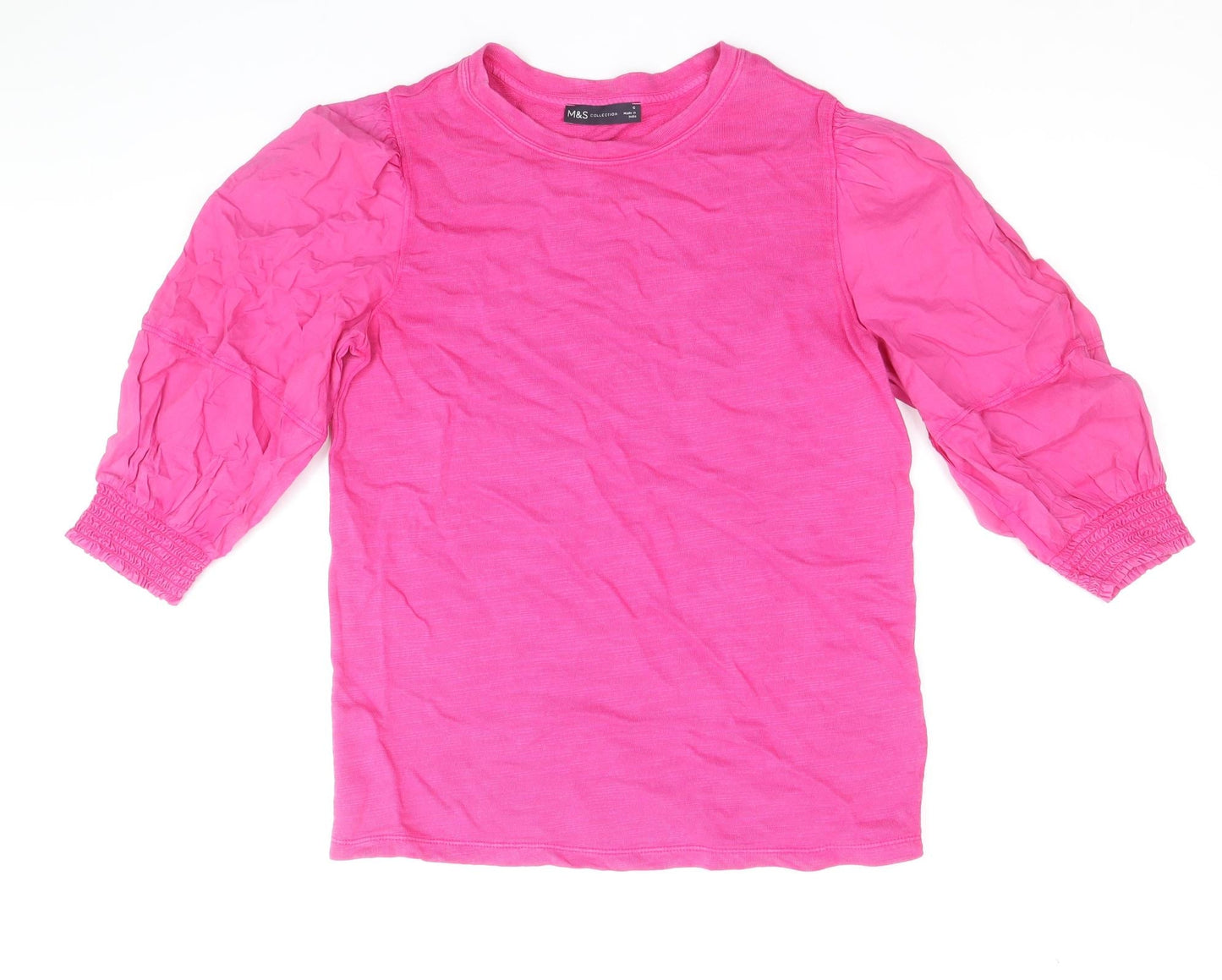Marks and Spencer Womens Pink 100% Cotton Basic Blouse Size 6 Scoop Neck