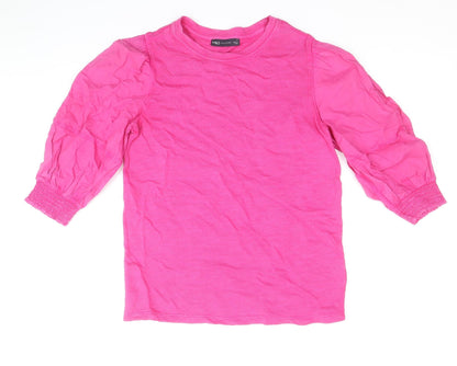 Marks & Spencer Womens Pink 100% Cotton Basic Blouse Size 6 Scoop Neck