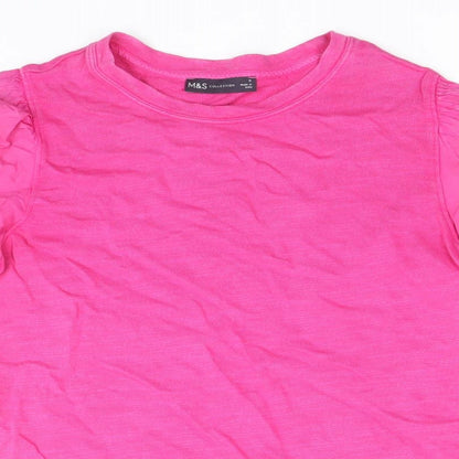 Marks & Spencer Womens Pink 100% Cotton Basic Blouse Size 6 Scoop Neck