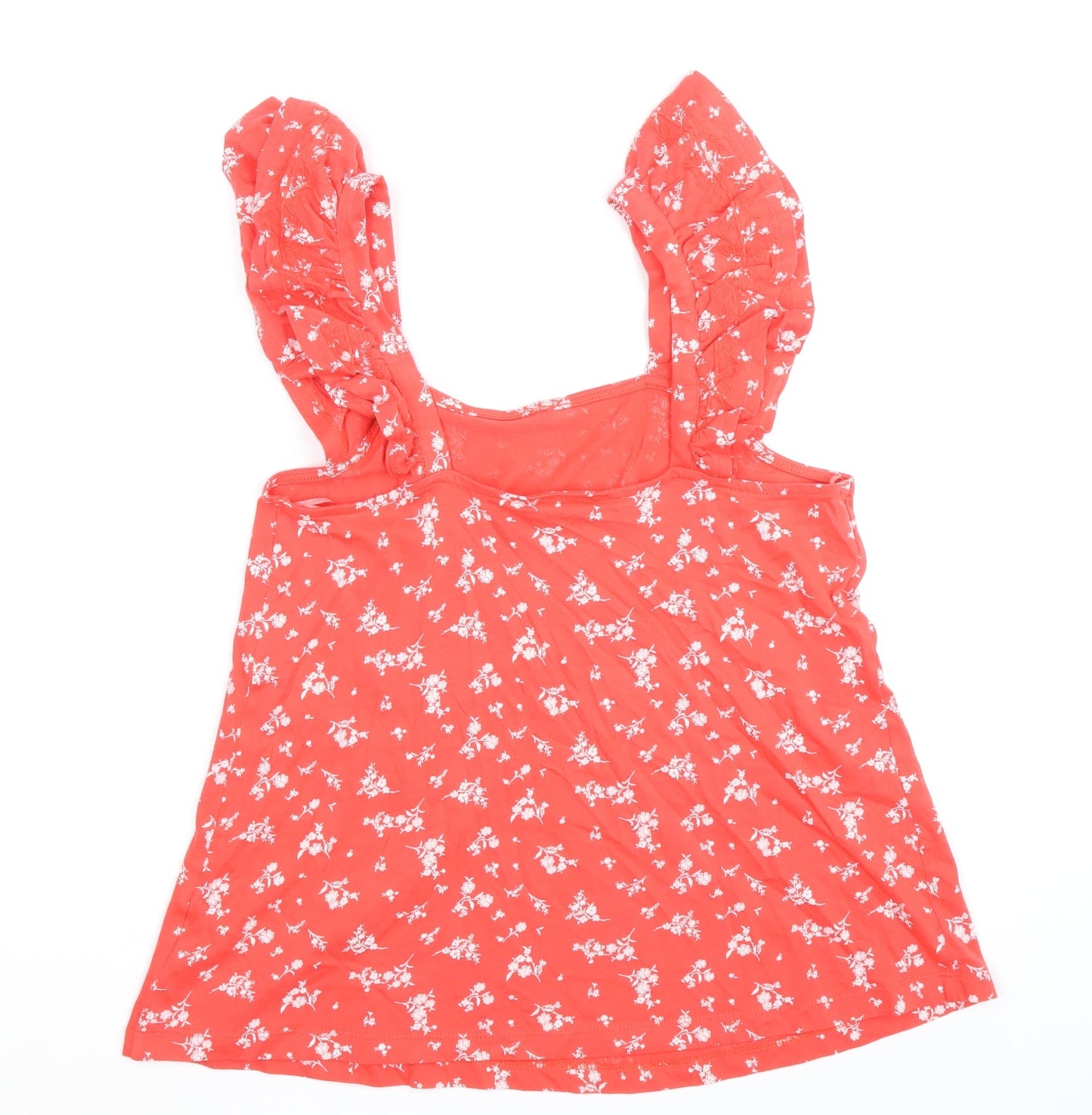 Marks and Spencer Womens Red Floral 100% Cotton Basic Tank Size 8 Round Neck