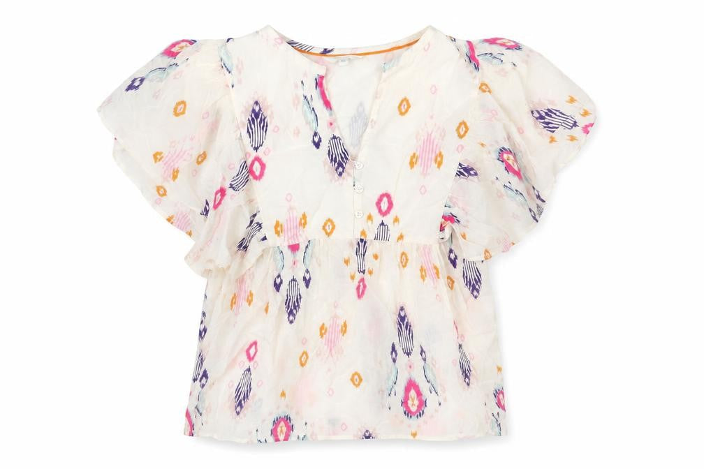 Per Una Womens Multicoloured Geometric 100% Cotton Basic Blouse Size 8 V-Neck