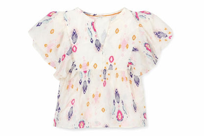 Per Una Womens Multicoloured Geometric 100% Cotton Basic Blouse Size 8 V-Neck