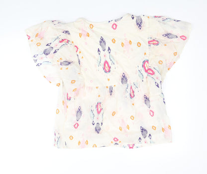 Per Una Womens Multicoloured Geometric 100% Cotton Basic Blouse Size 8 V-Neck