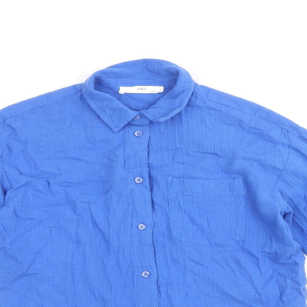 Marks and Spencer Boys Blue 100% Cotton Basic Button-Up Size 8-9 Years Collared Button