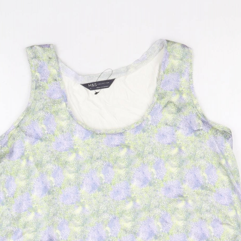 Marks and Spencer Womens Multicoloured Geometric Polyester Basic Tank Size 8 Round Neck