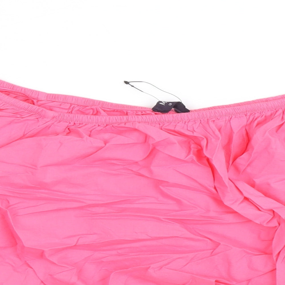 Marks and Spencer Womens Pink 100% Cotton Cropped Blouse Size 18 Boat Neck - Flower Detail