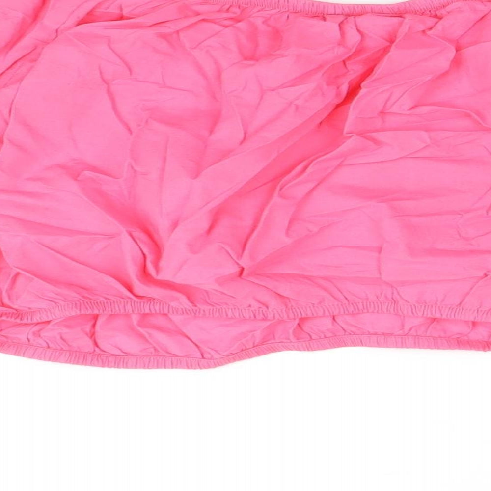 Marks and Spencer Womens Pink 100% Cotton Cropped Blouse Size 18 Boat Neck - Flower Detail