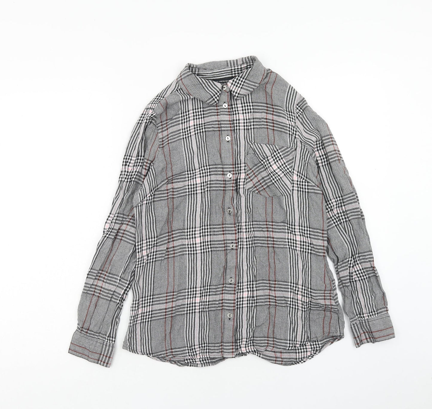 Dorothy Perkins Womens Grey Plaid Viscose Basic Button-Up Size 8 Collared