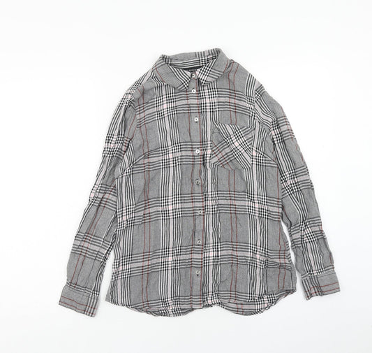 Dorothy Perkins Womens Grey Plaid Viscose Basic Button-Up Size 8 Collared
