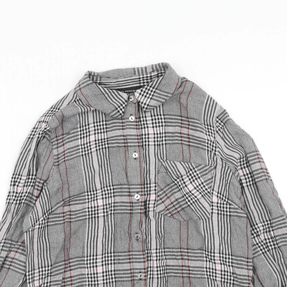 Dorothy Perkins Womens Grey Plaid Viscose Basic Button-Up Size 8 Collared