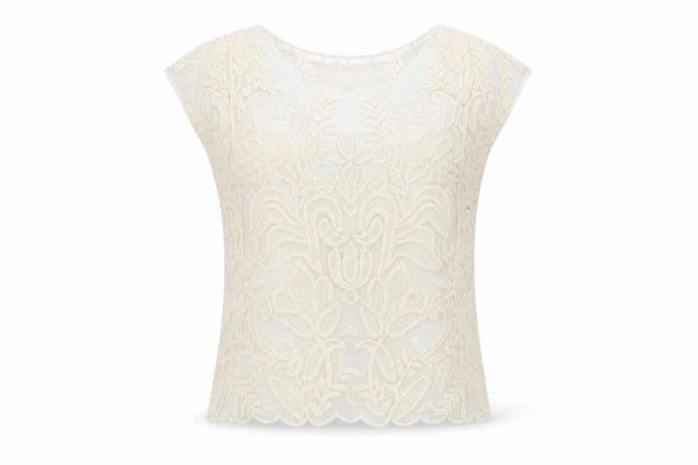 New Look Womens Ivory Floral Nylon Basic Blouse Size M Boat Neck