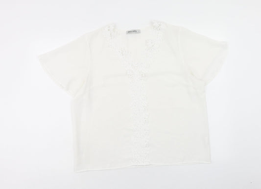 Grace Karin Womens White Polyester Basic T-Shirt Size L V-Neck