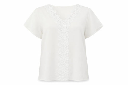 Grace Karin Womens White Polyester Basic T-Shirt Size L V-Neck