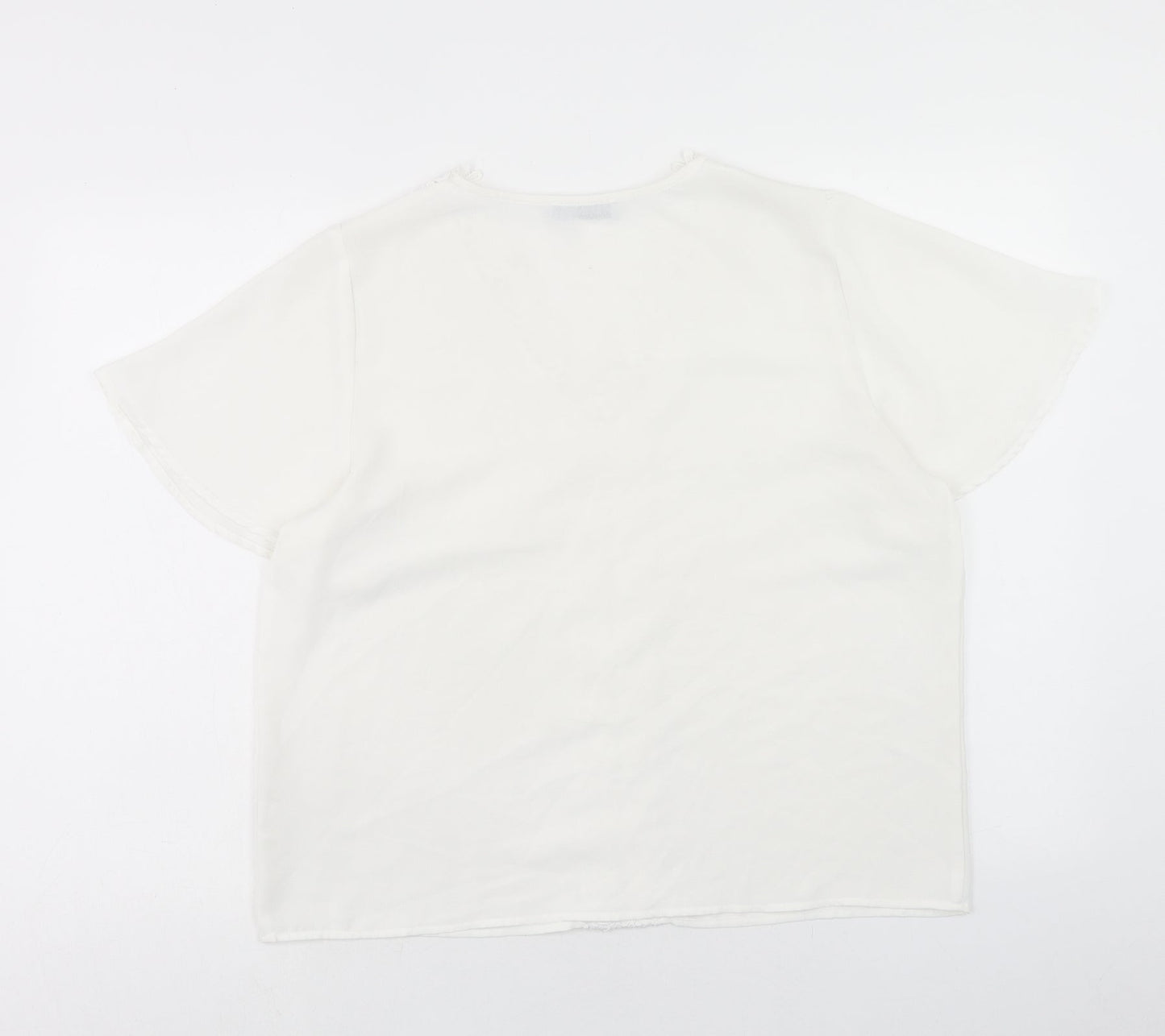 Grace Karin Womens White Polyester Basic T-Shirt Size L V-Neck
