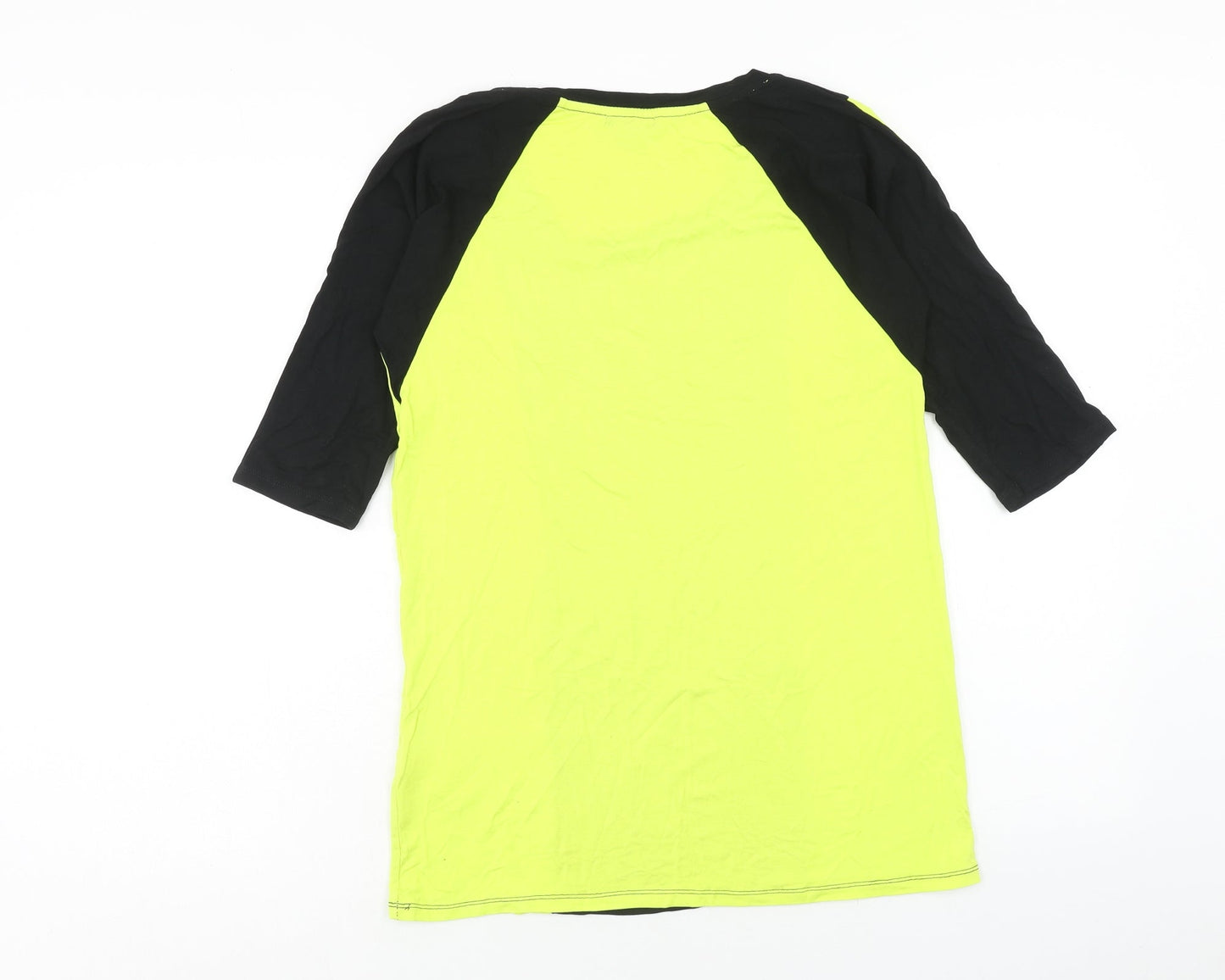 Patch Womens Yellow Viscose Basic T-Shirt Size XS Scoop Neck Pullover - Colourblock