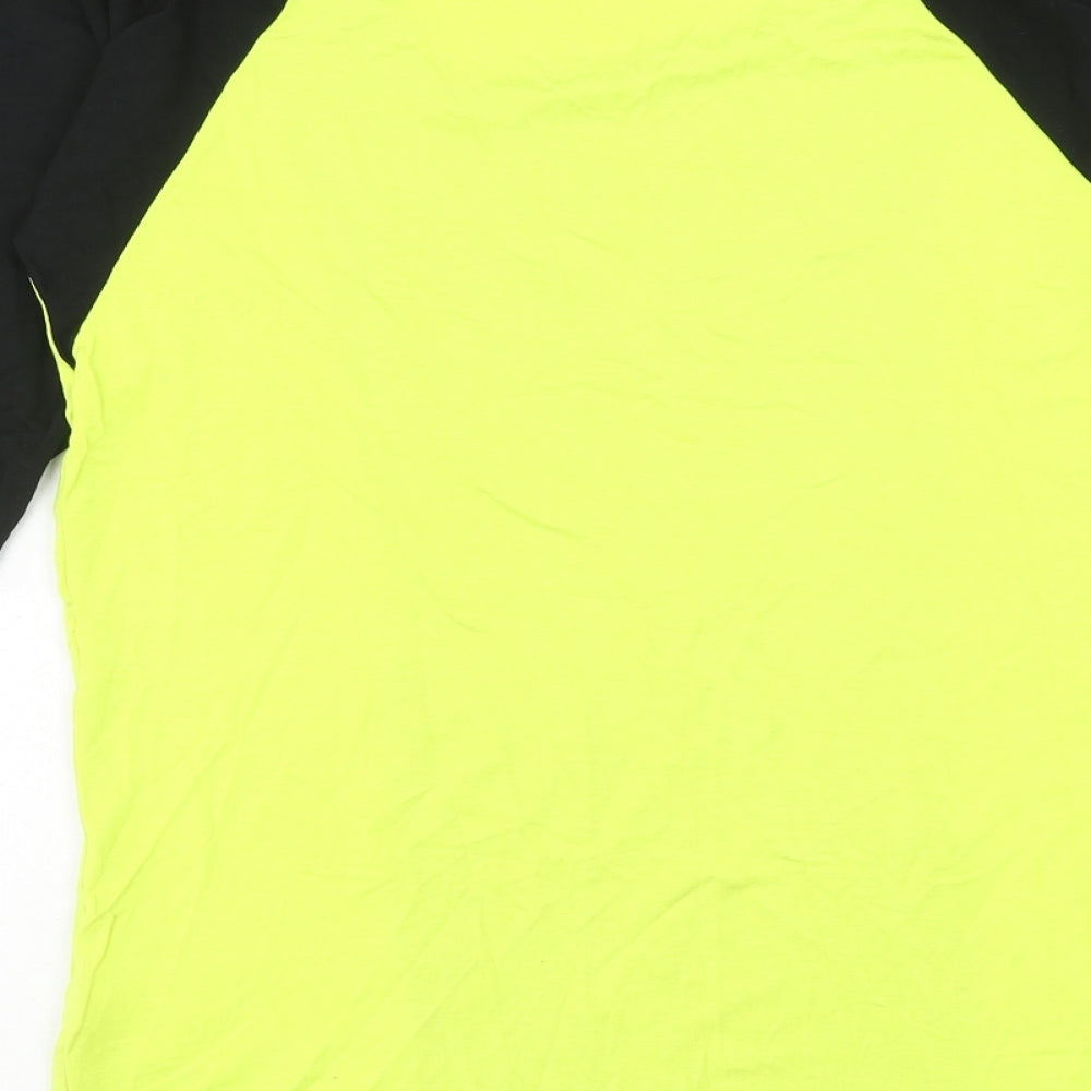 Patch Womens Yellow Viscose Basic T-Shirt Size XS Scoop Neck Pullover - Colourblock