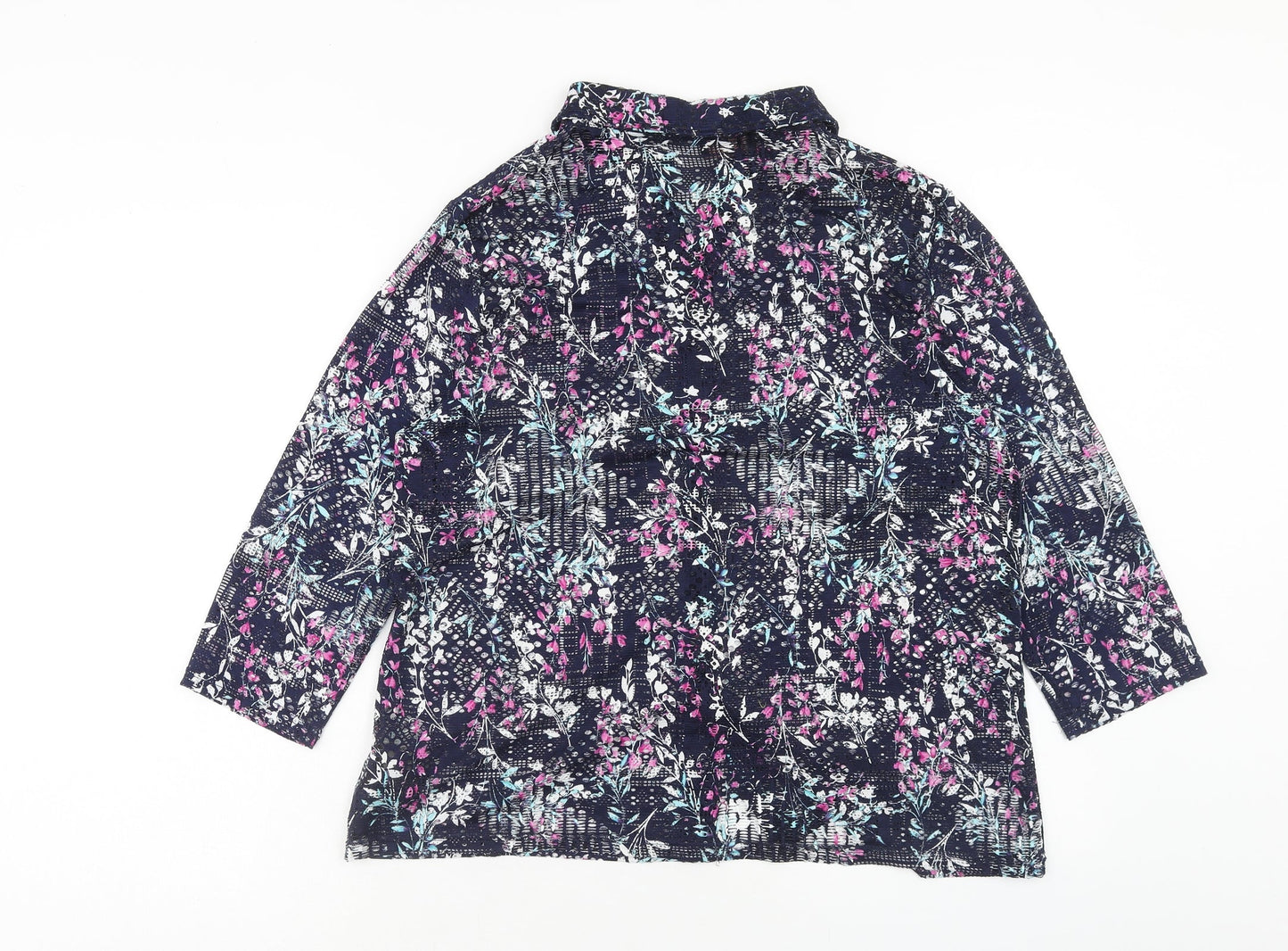 Anna Rose Womens Blue Geometric Polyester Basic Button-Up Size XL V-Neck