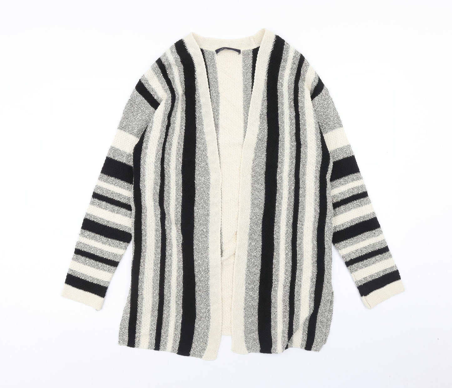 Marks and Spencer Womens Beige V-Neck Striped Cotton Cardigan Jumper Size S