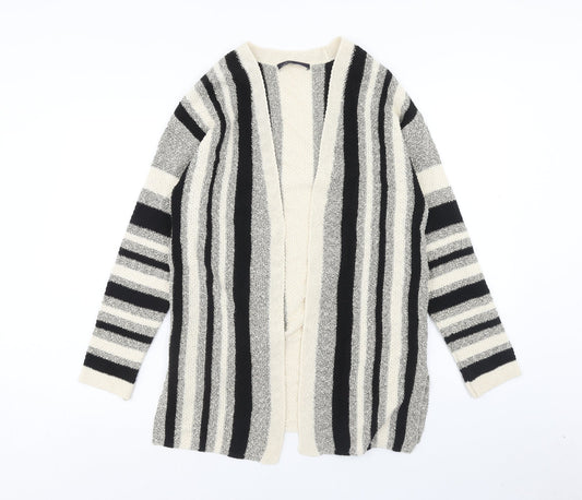 Marks and Spencer Womens Beige V-Neck Striped Cotton Cardigan Jumper Size S