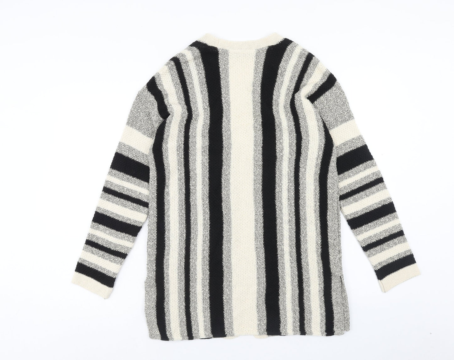Marks and Spencer Womens Beige V-Neck Striped Cotton Cardigan Jumper Size S