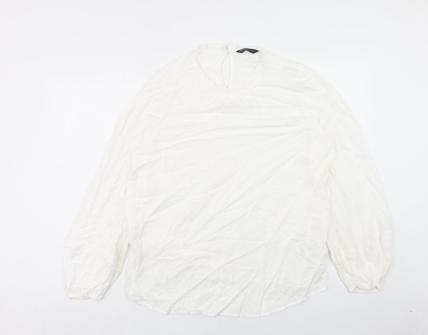 Marks and Spencer Womens White Viscose Basic Blouse Size 14 Round Neck