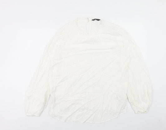Marks and Spencer Womens White Viscose Basic Blouse Size 14 Round Neck