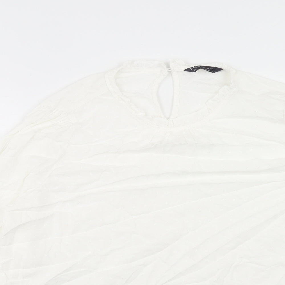 Marks and Spencer Womens White Viscose Basic Blouse Size 14 Round Neck