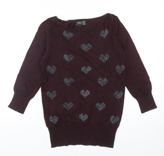 NEXT Womens Purple Round Neck Cotton Pullover Jumper Size 6 - Hearts