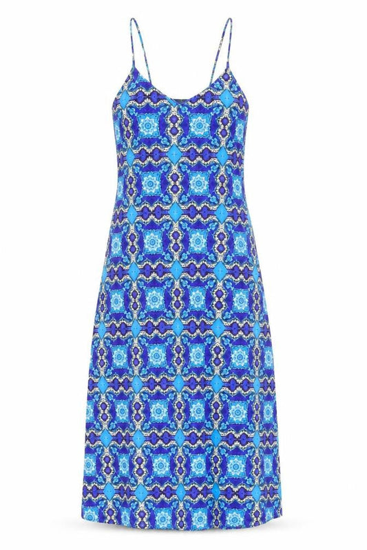 Topshop Womens Blue Geometric Polyester Slip Dress Size M V-Neck Pullover