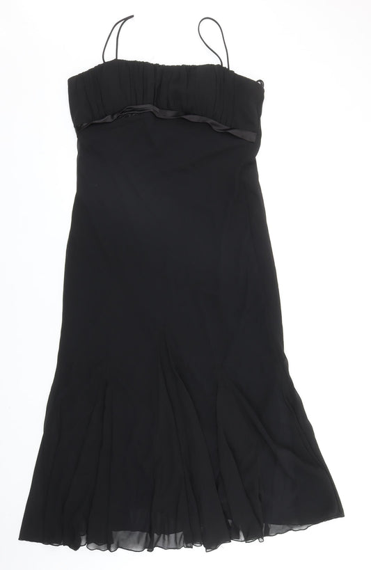 S.L. Fashions Womens Black Polyester Slip Dress Size 12 Square Neck Pullover