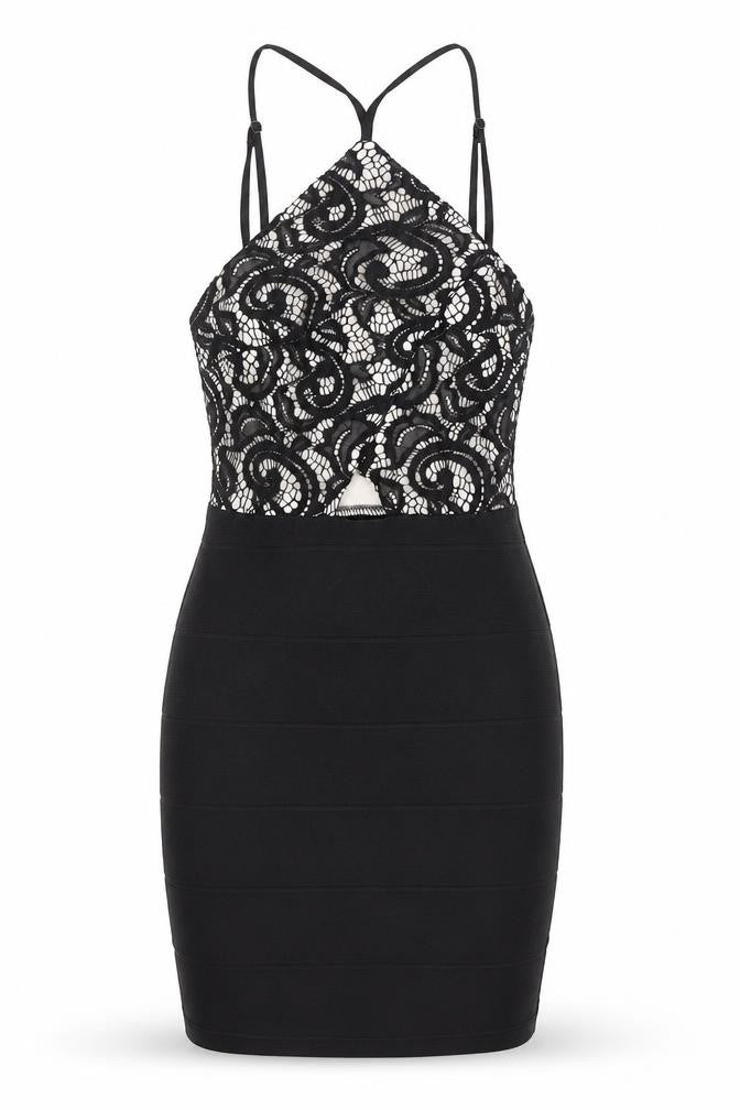 Lipsy Womens Black Floral Polyester Bodycon Size 6 Halter Zip