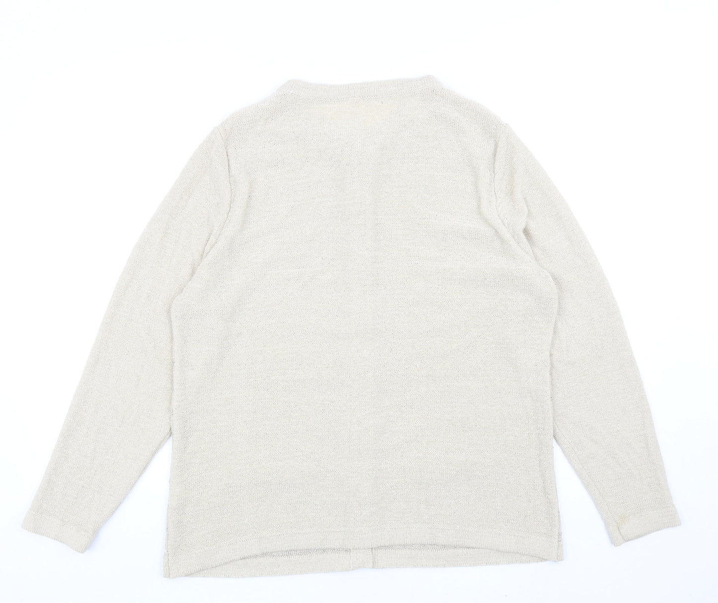 Preworn Womens Beige Round Neck Striped Acrylic Cardigan Jumper Size M