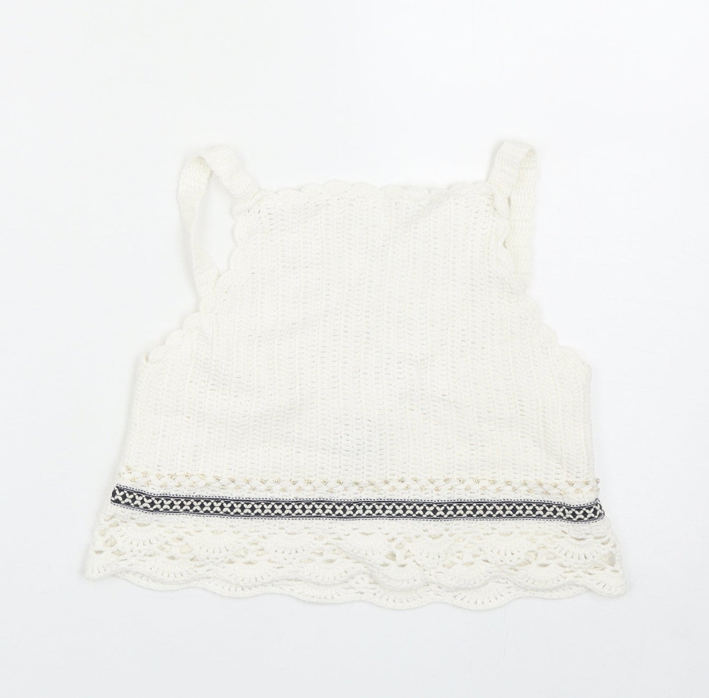 River Island Girls White Acrylic Basic Blouse Size 11-12 Years Square Neck Pullover