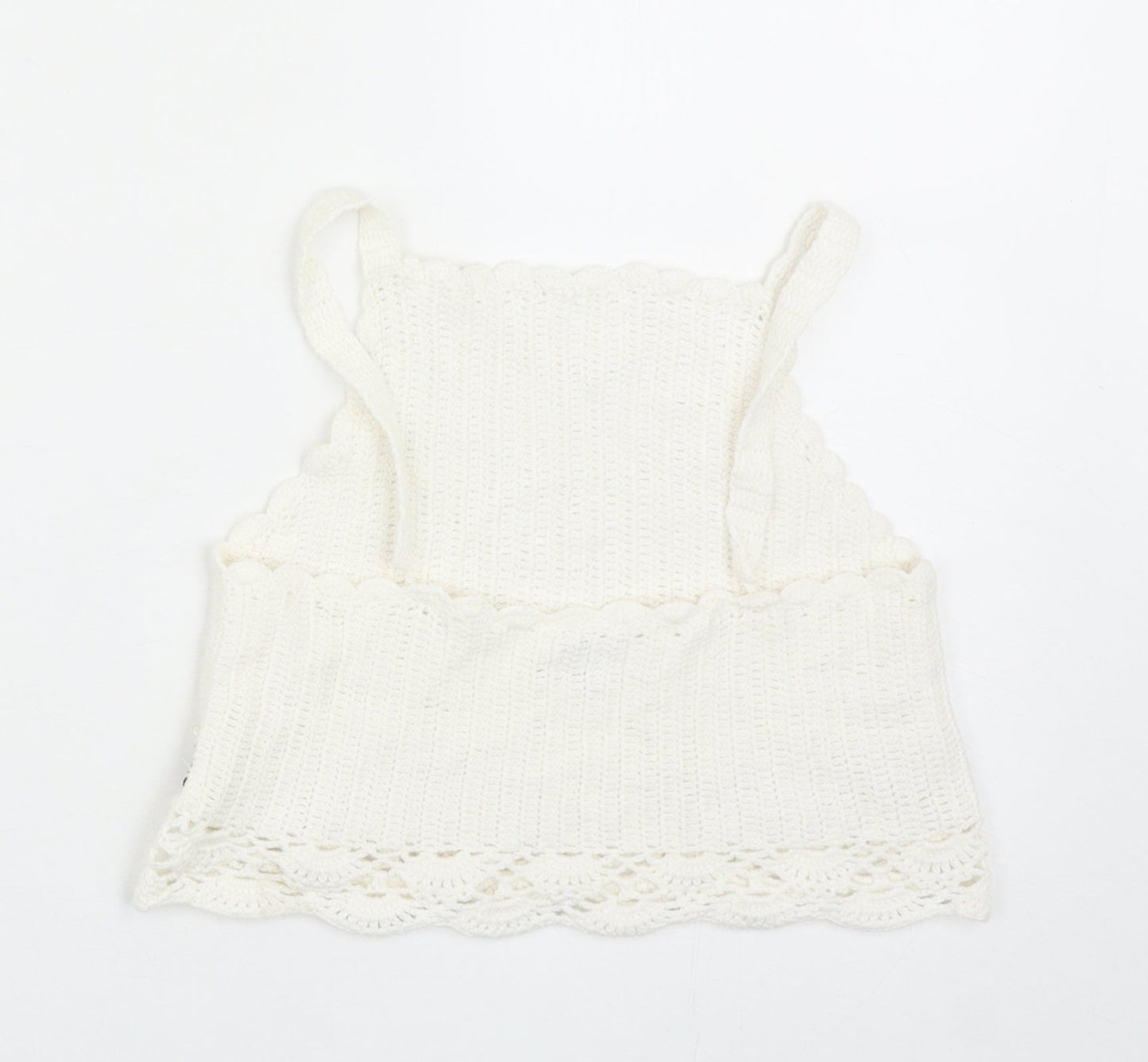 River Island Girls White Acrylic Basic Blouse Size 11-12 Years Square Neck Pullover