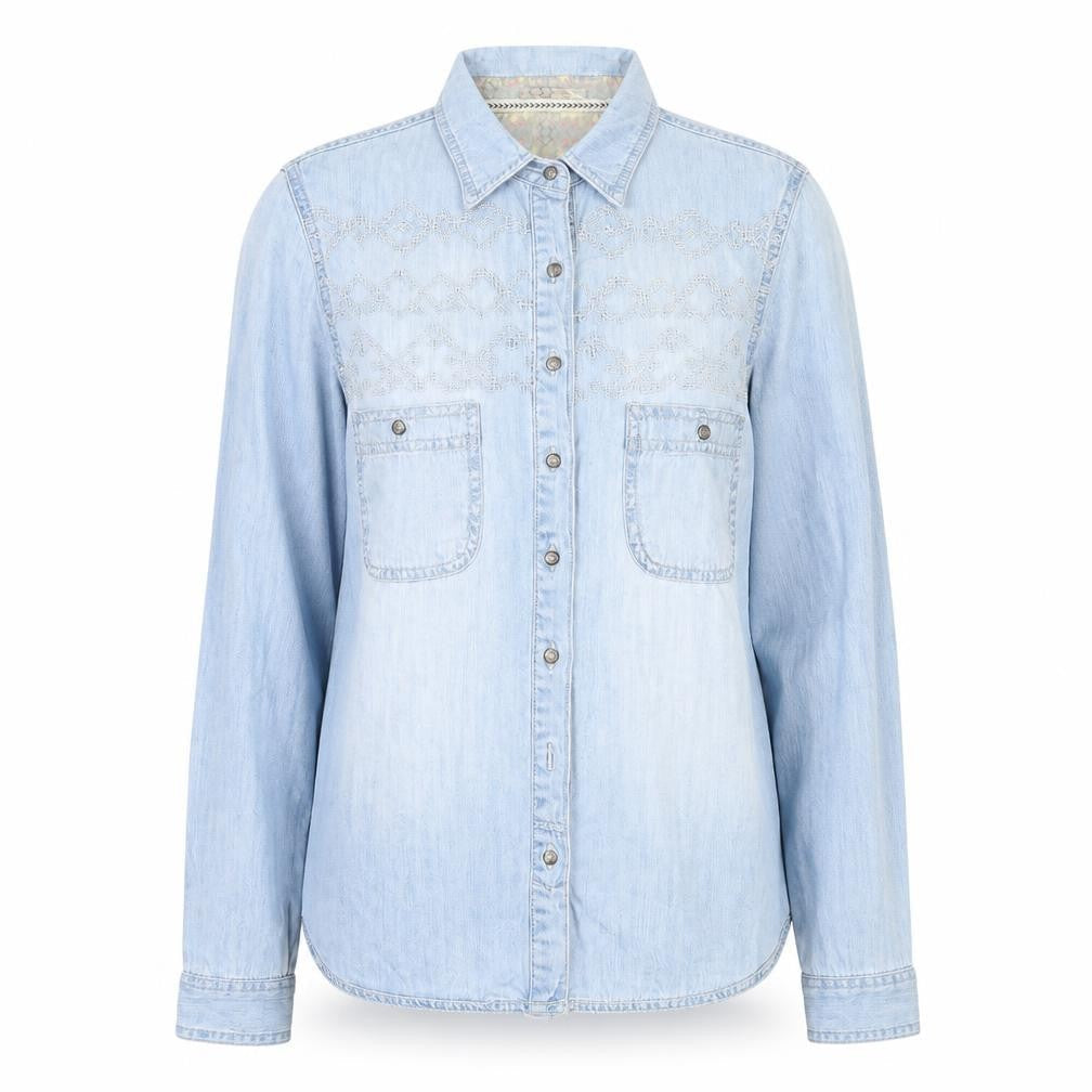 River Island Womens Blue Cotton Basic Button-Up Size 6 Collared
