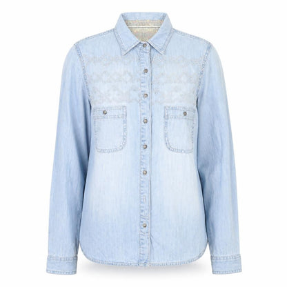 River Island Womens Blue Cotton Basic Button-Up Size 6 Collared
