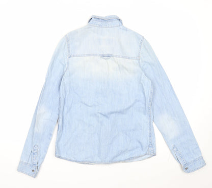 River Island Womens Blue Cotton Basic Button-Up Size 6 Collared