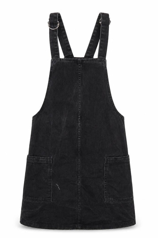 Denim & Co. Womens Black Cotton Pinafore/Dungaree Dress Size 8 Square Neck Button