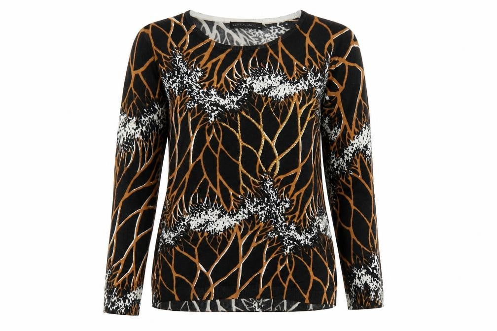 Just Elegance Womens Black Round Neck Geometric Acrylic Pullover Jumper Size M