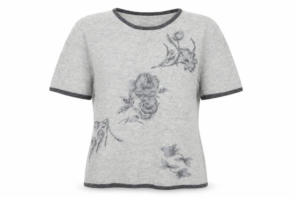 Bellino Womens Grey Round Neck Wool Pullover Jumper Size M - Floral