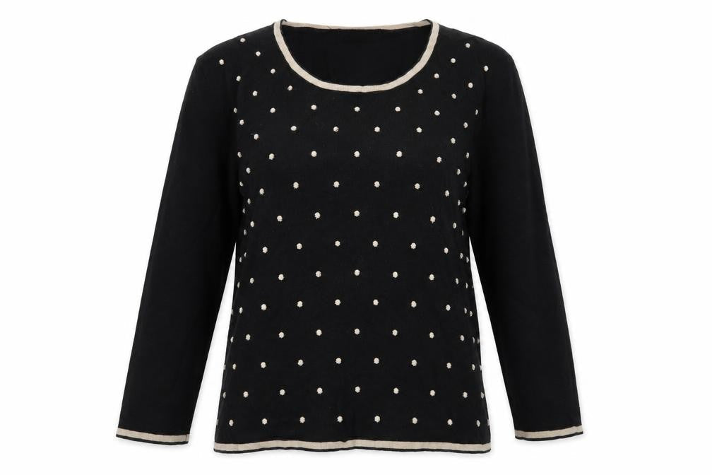 Just Elegance Womens Black Round Neck Polka Dot Viscose Pullover Jumper Size L