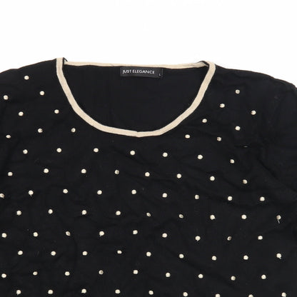 Just Elegance Womens Black Round Neck Polka Dot Viscose Pullover Jumper Size L