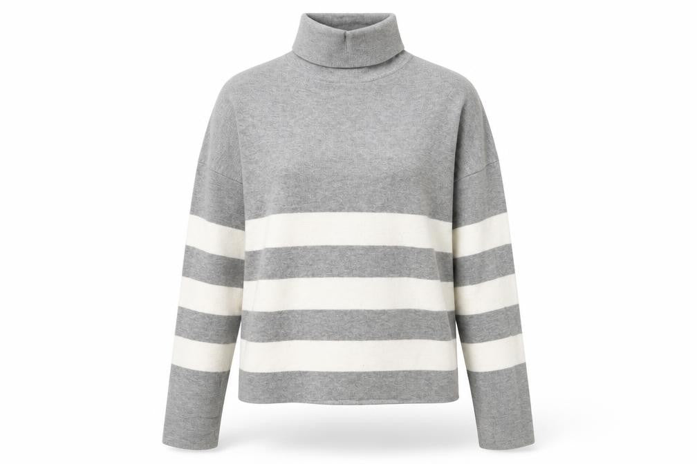 New Look Womens Grey Roll Neck Striped Viscose Pullover Jumper Size S