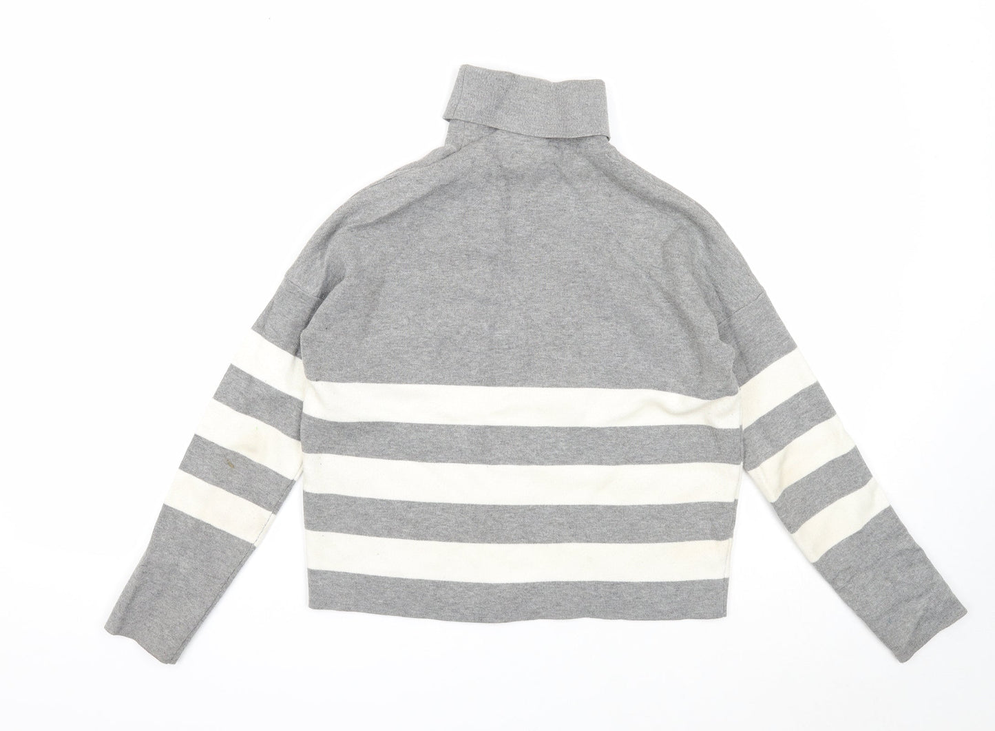 New Look Womens Grey Roll Neck Striped Viscose Pullover Jumper Size S